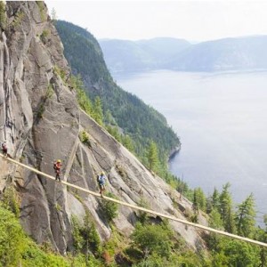 The 200-metre vertical wall of the Via Ferrata in Fjord du Saguenay National Park
